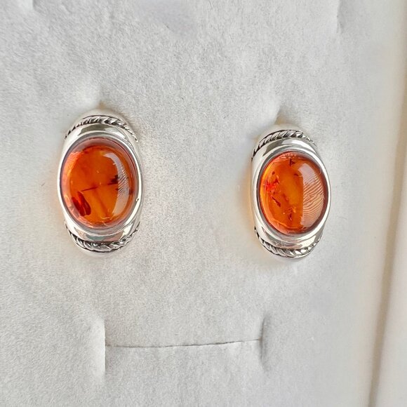 Vintage Sterling Silver Amber Earrings, Sterling Silver Earrings, Amber J - Picture 2 of 10